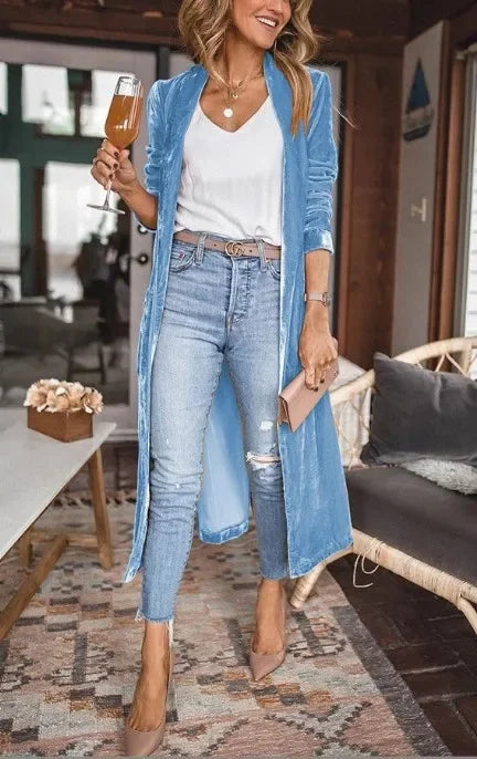 Veste longue en velours pour femmes