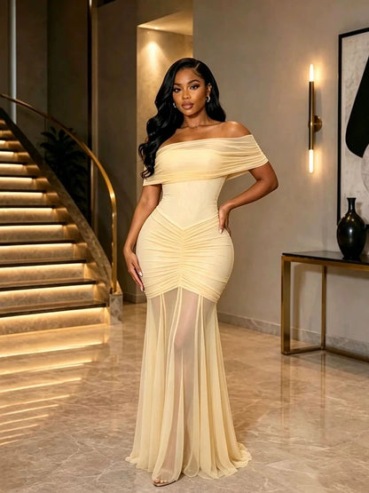 Robe Longue d’Été Femme – Maille et Épaules Dénudées