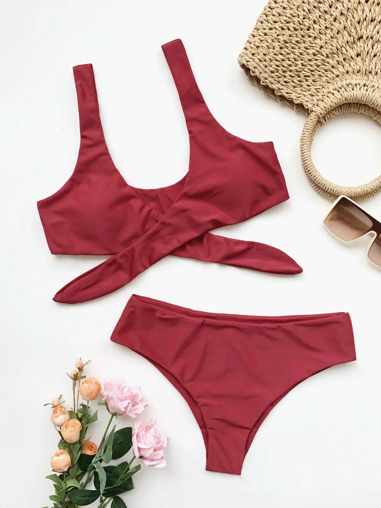 Maillot de bain deux pièce taille haute pour femmes