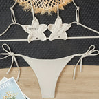 Maillot de bain deux pièces tricoté ajouré avec étoile à cinq branches pour femmes