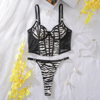 Ensemble soutien-gorge à rayures zébrées françaises avec string pour femmes