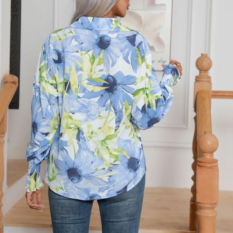 Chemise à manches longues imprimé patchwork pour femmes