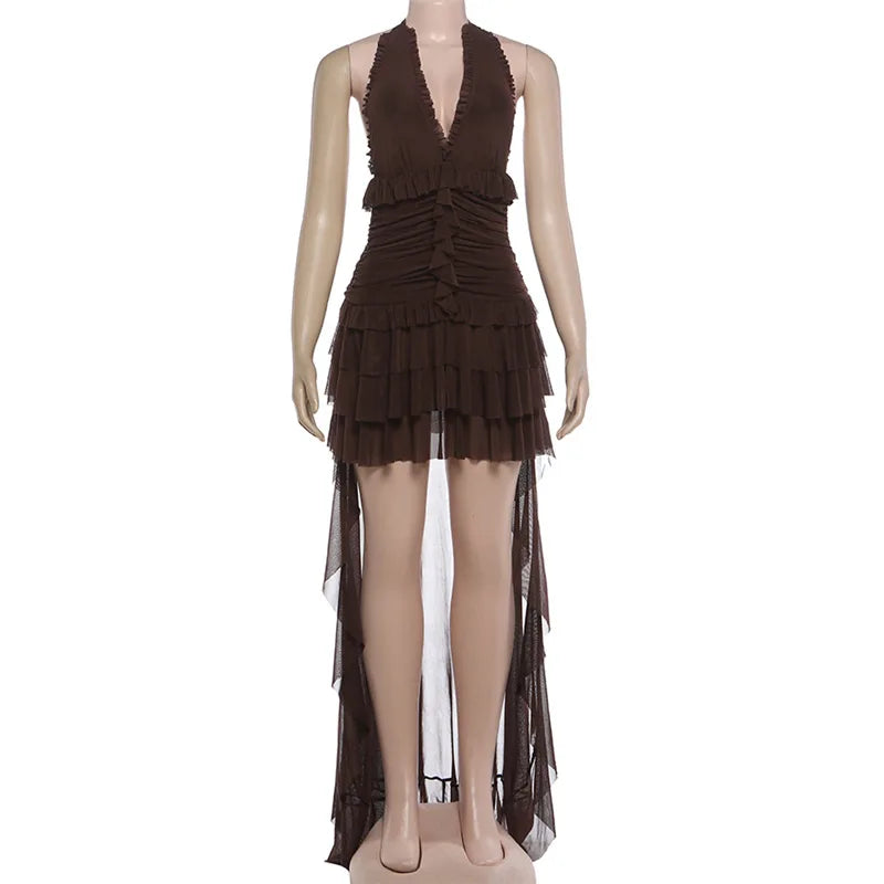 Robe moulante sexy à col en V et dos nu pour femmes