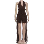 Robe moulante sexy à col en V et dos nu pour femmes