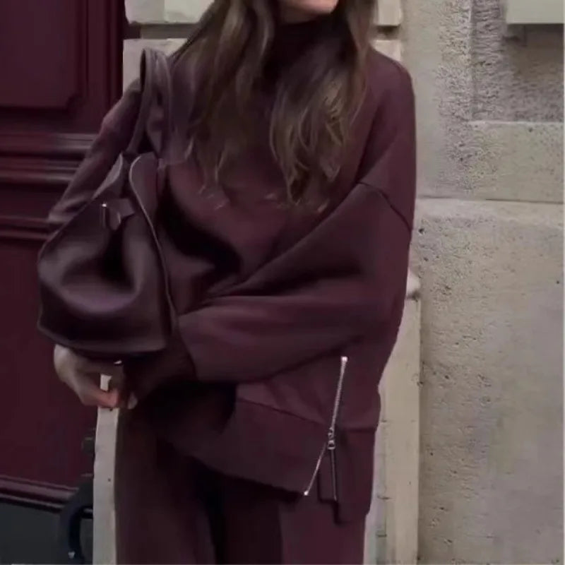 Ensemble 2 pièces sweat-shirt ample et décontracté et pantalon large pour femmes