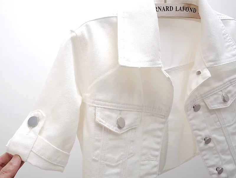 Veste courte en jean avec manches mi-longue pour femmes