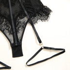 Body noir moulant en maille résille et dentelle pour femmes