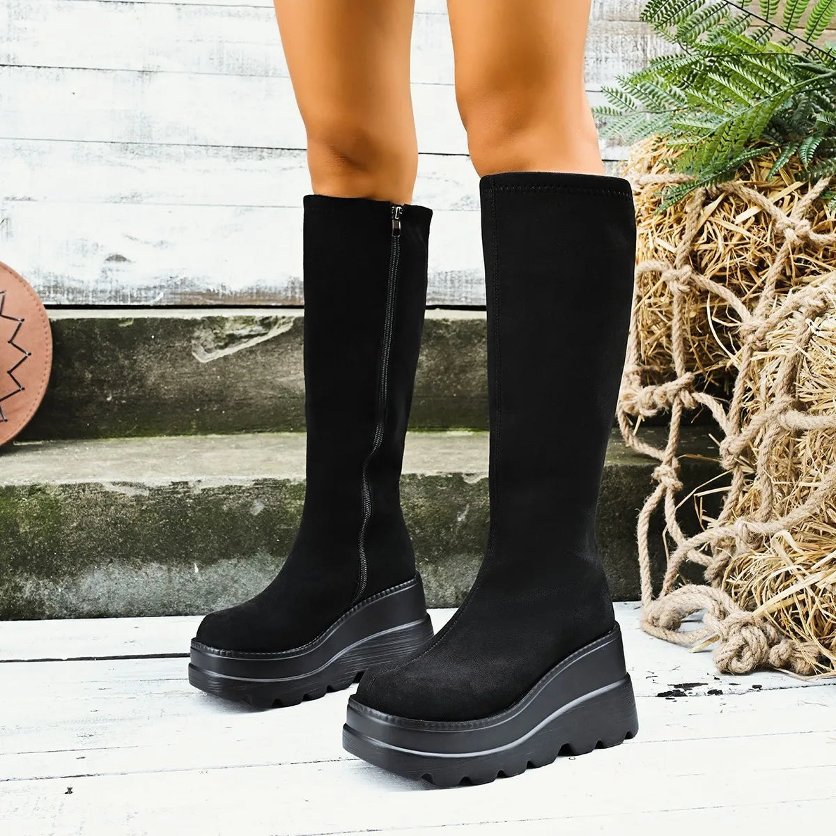Bottes au-dessus du genou doublées de polaire pour femmes