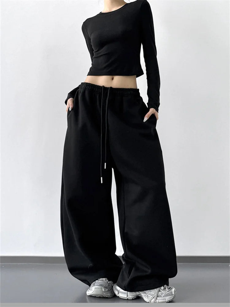 Pantalon de Jogging Large Taille Haute – Style Décontracté
