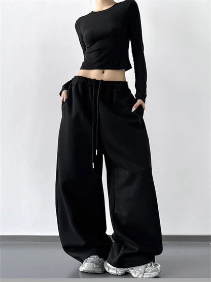 Pantalon de Jogging Large Taille Haute – Style Décontracté