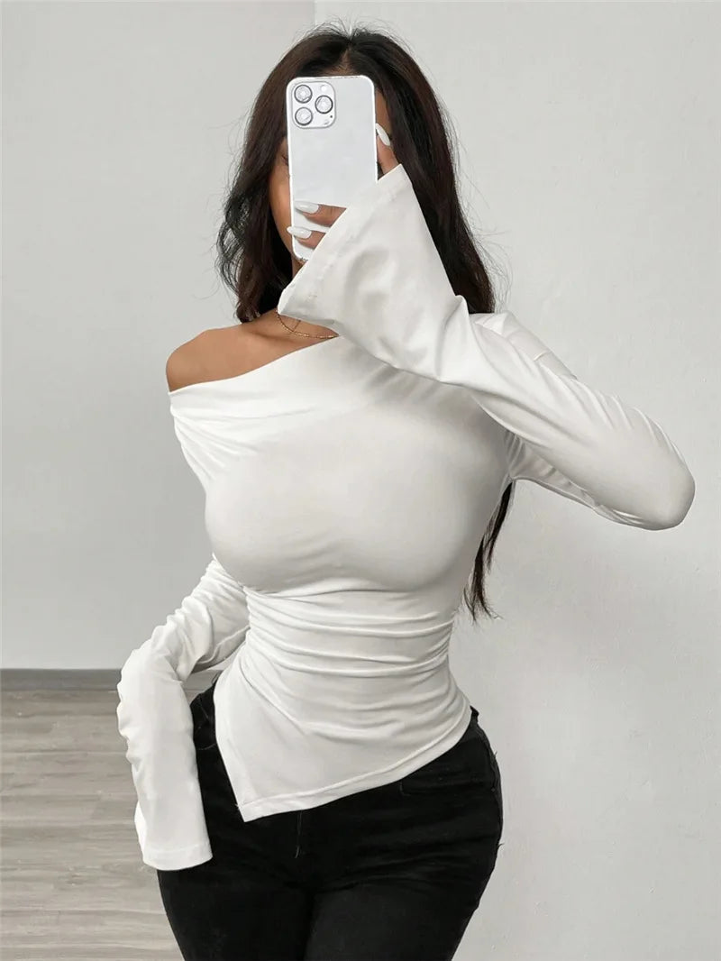 T-shirts à col V et manches longues pour femmes