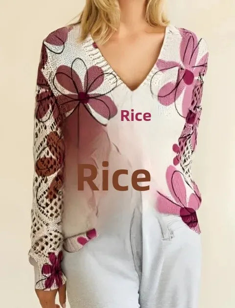 Pull à manches longues et col en v pour femmes