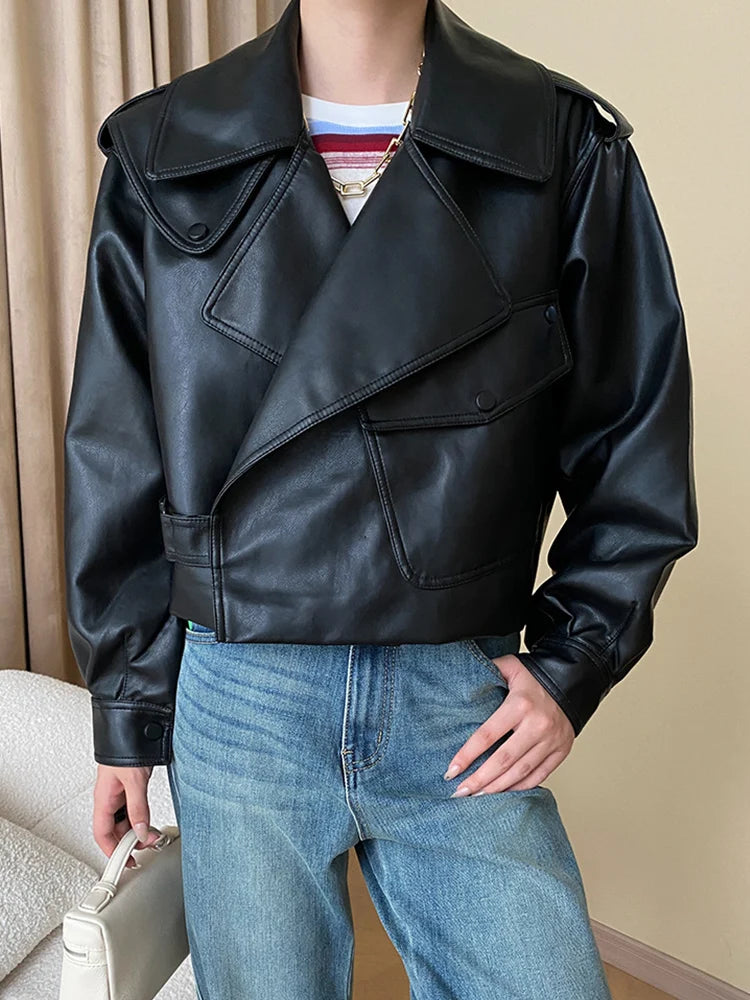 Veste courte en faux cuir PU pour femmes