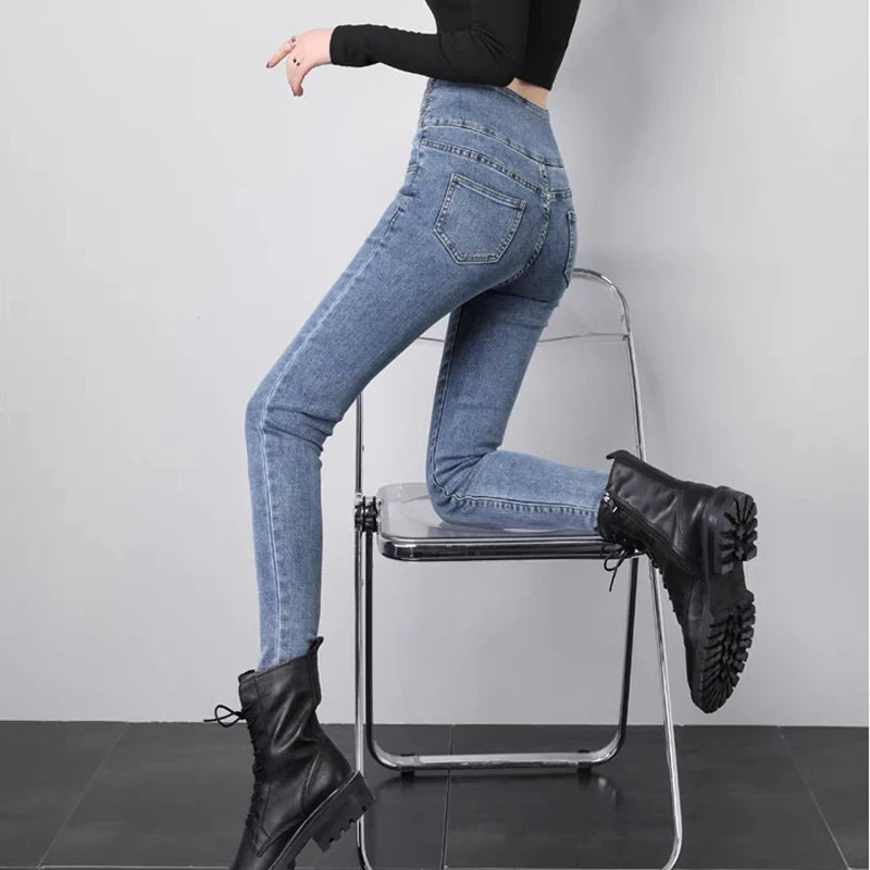 Jean crayon taille haute pour femmes