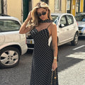 Robe longue slim noire à pois pour femmes