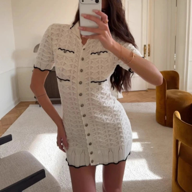 Robe mini en maille contrastée pour femmes