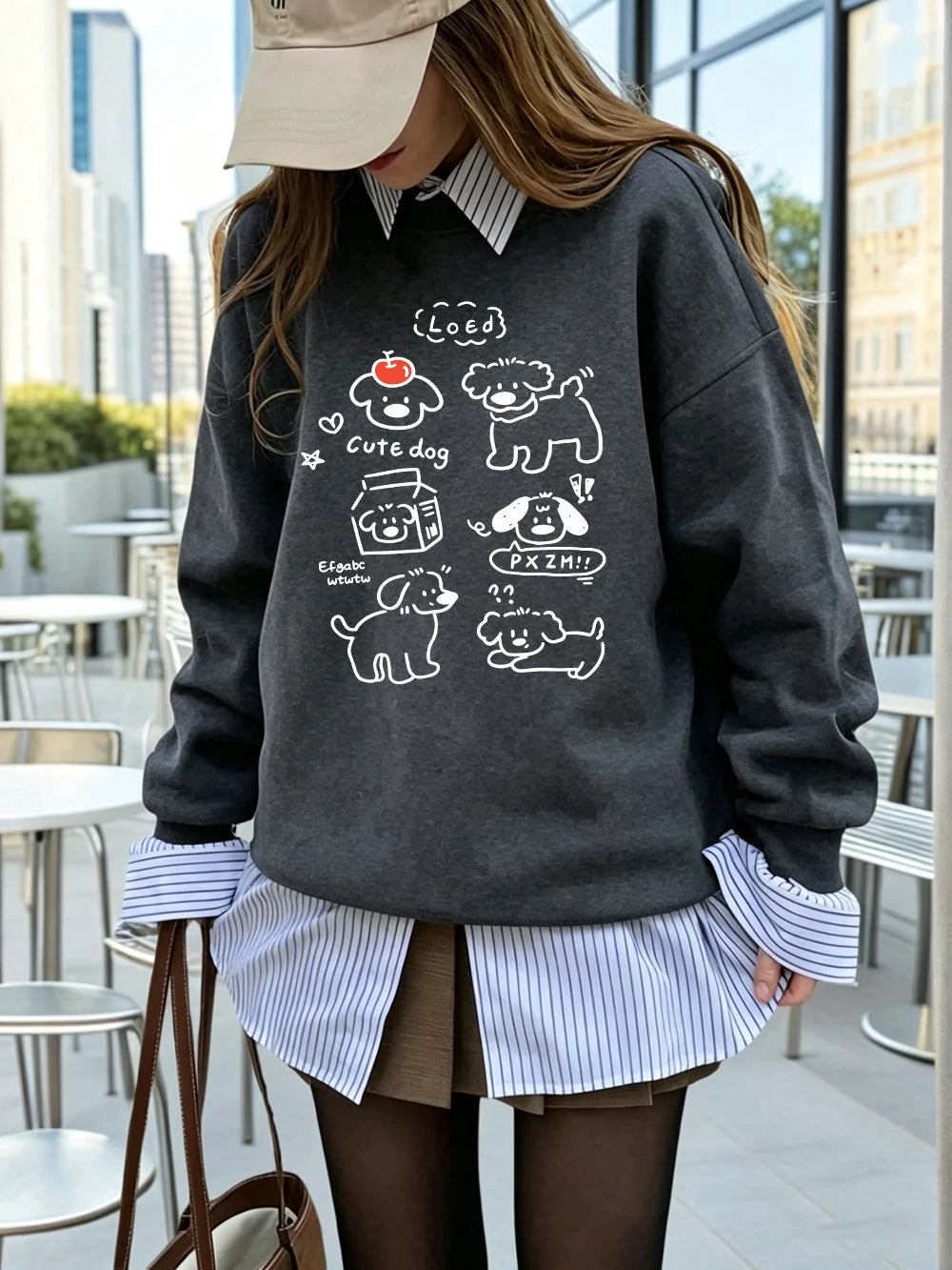Sweat-shirts à imprimés de chiens mignons de dessins animés coréens pour femmes