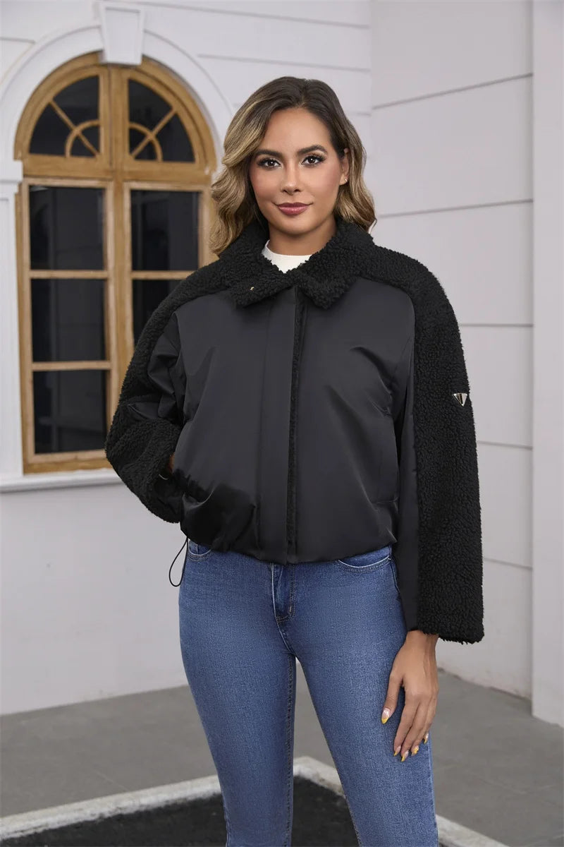 Manteau épissé en laine d'agneau pour femmes