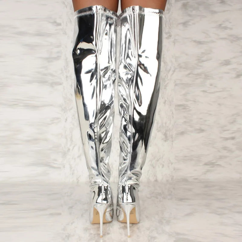 Bottes plateforme miroir, bout pointu, style punk pour femmes