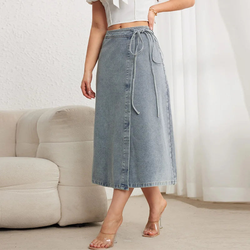 Jupe portefeuille vintage trapèze en jean pour femmes
