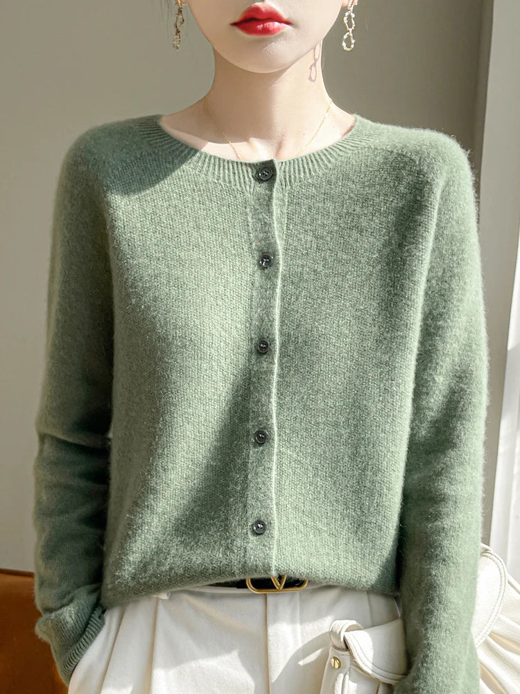 Cardigan basique à col rond pour femmes