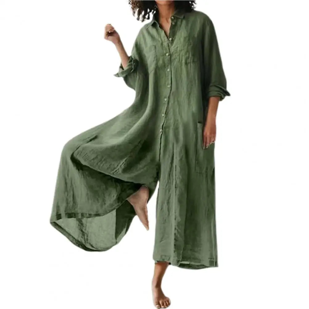 Combinaison ample vintage en coton et lin pour femmes
