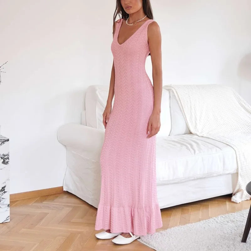 Robe longue sirène en maille pour femmes