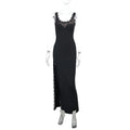 Robe longue moulante en dentelle sexy fendue jusqu'à la cuisse pour femmes