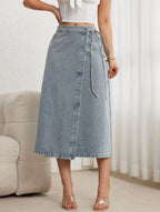 Jupe portefeuille vintage trapèze en jean pour femmes