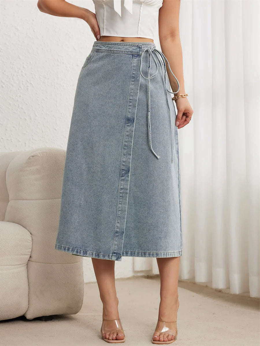 Jupe portefeuille vintage trapèze en jean pour femmes