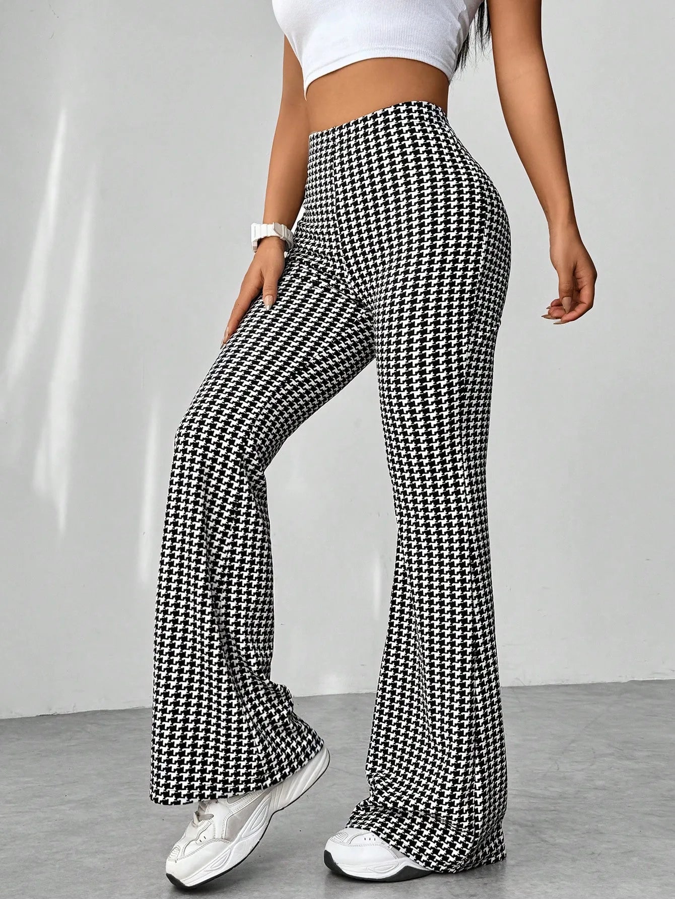 Pantalon évasé pied-de-poule pour femmes
