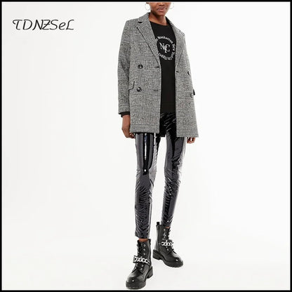 Pantalon Slim Taille Haute en Similicuir Brillant