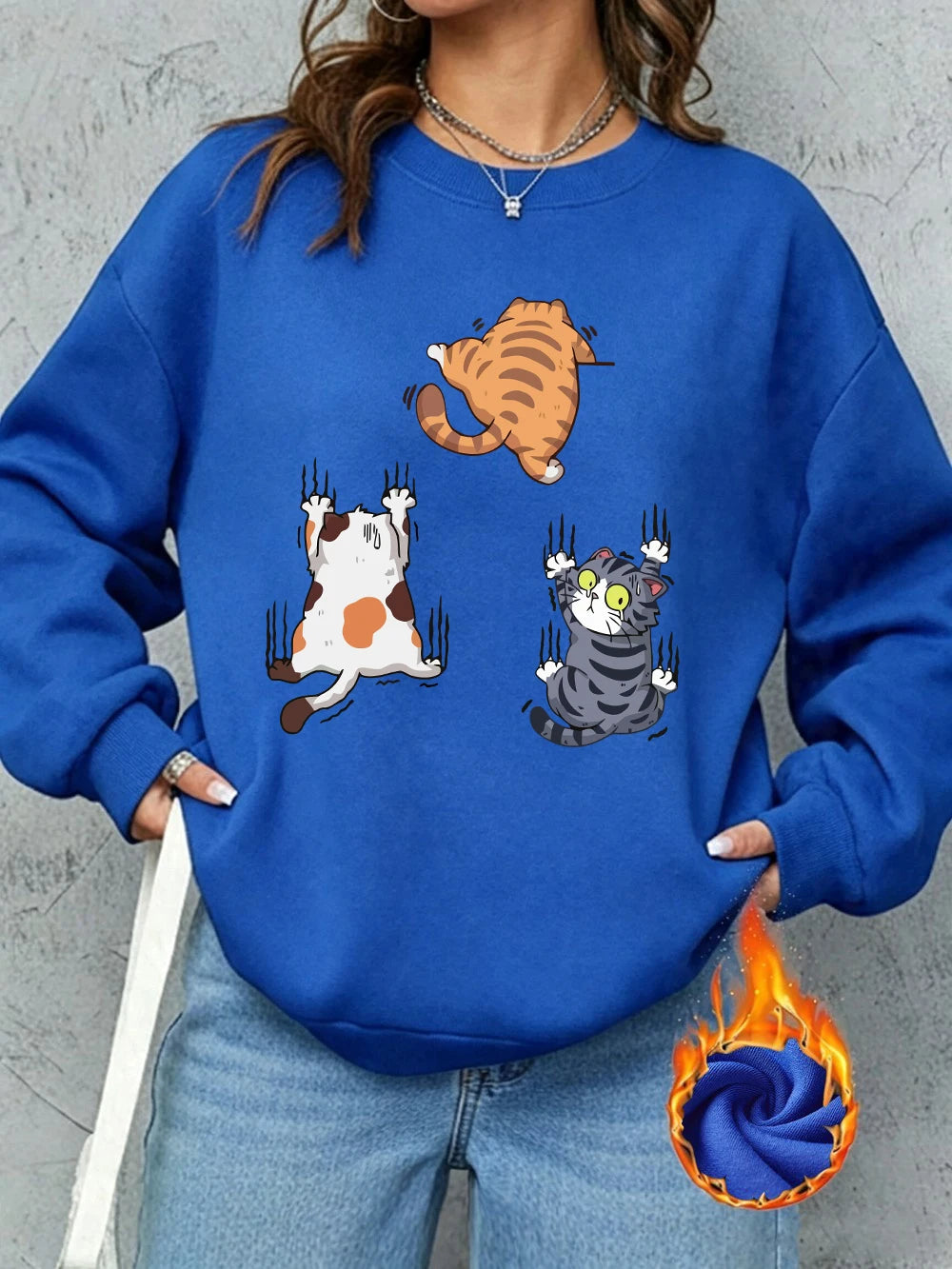 Sweat-shirt à capuche imprimé « Trois chats qui grimpent » pour femmes