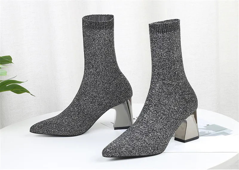 Bottines extensibles en tricot de haute qualité pour femmes