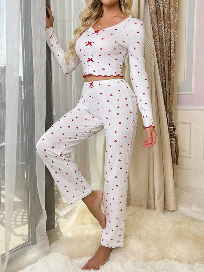 Pyjama à Cœurs Femme – Dentelle et Col V