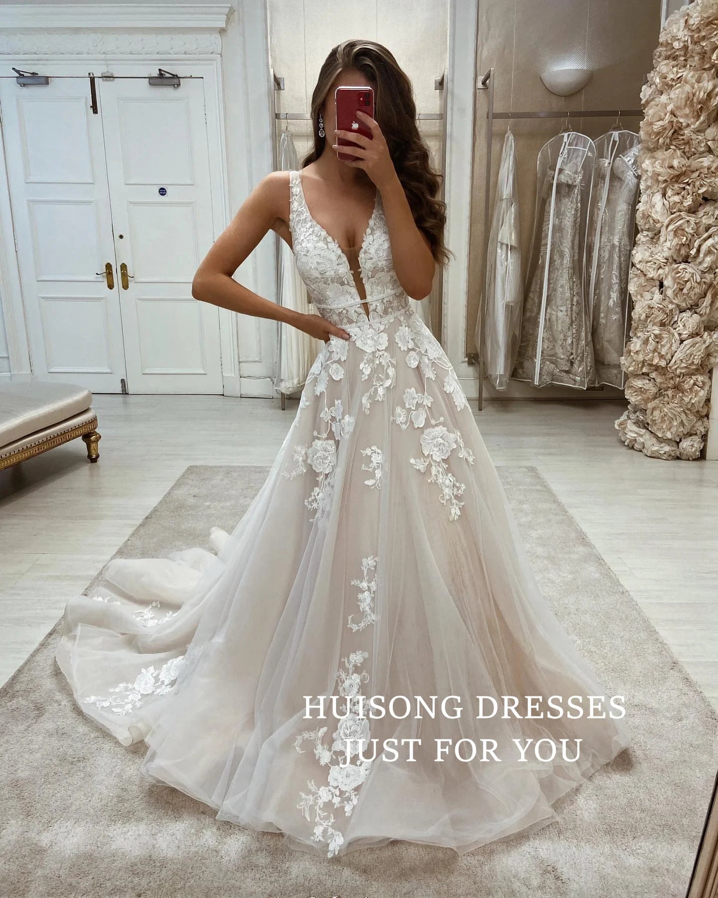 Robes de mariée  style bohème avec appliques en dentelle pour femmes