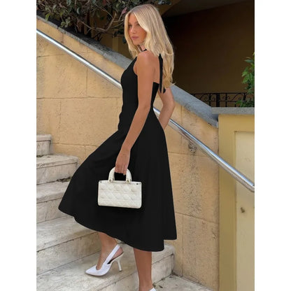 Robe Longue Dos Nu Femme – Col Licou et Lacets