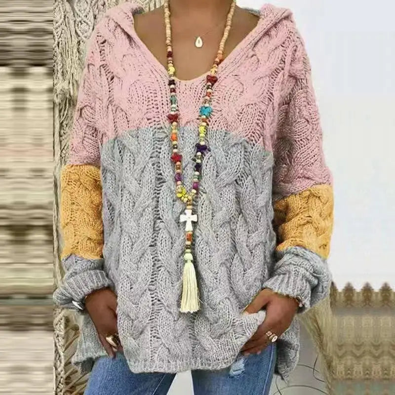 Pull torsadé tricoté de couleur pure pour femmes