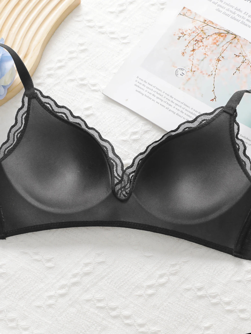 Soutien-gorge sexy en dentelle lisse de couleur unie pour femmes