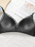 Soutien-gorge sexy en dentelle lisse de couleur unie pour femmes