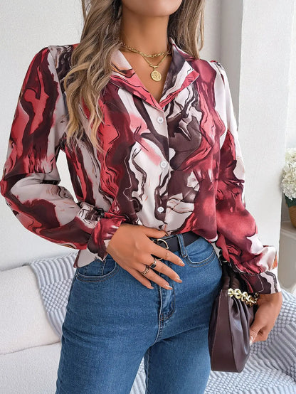 Chemisier Imprimé Marbre Femme – Boutonné et Élégant