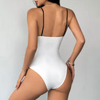 Body blanc à col en V coupe slim pour femmes