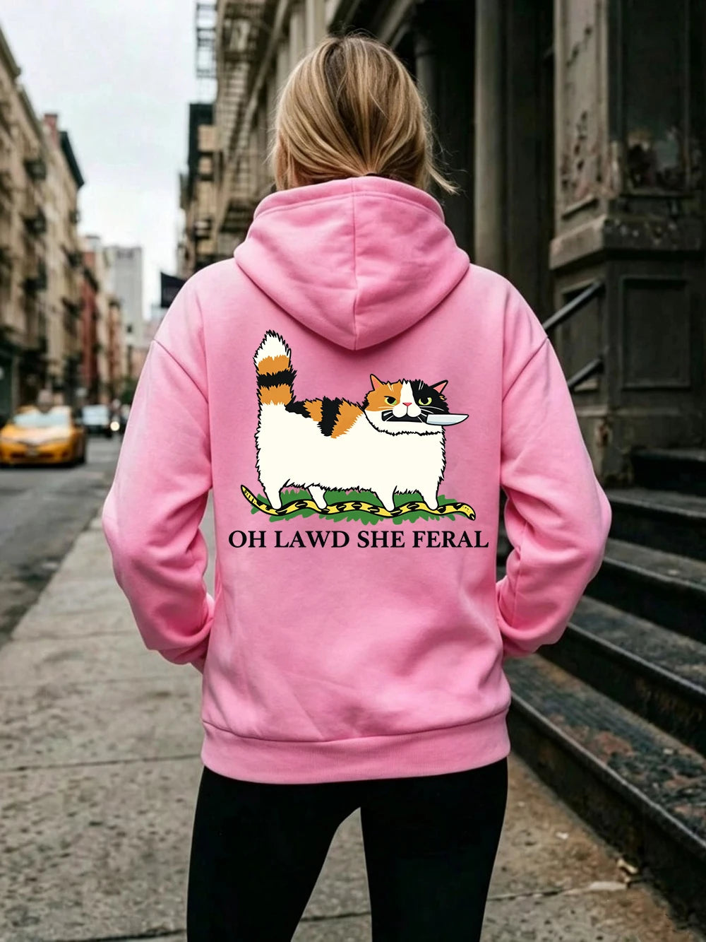 Sweat à capuche imprimé motif chat, couteau et serpent pour femmes
