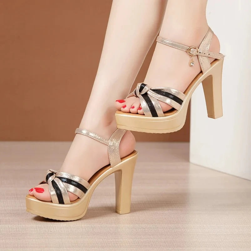 Chaussures à talons hauts compensées en cuir pour femmes