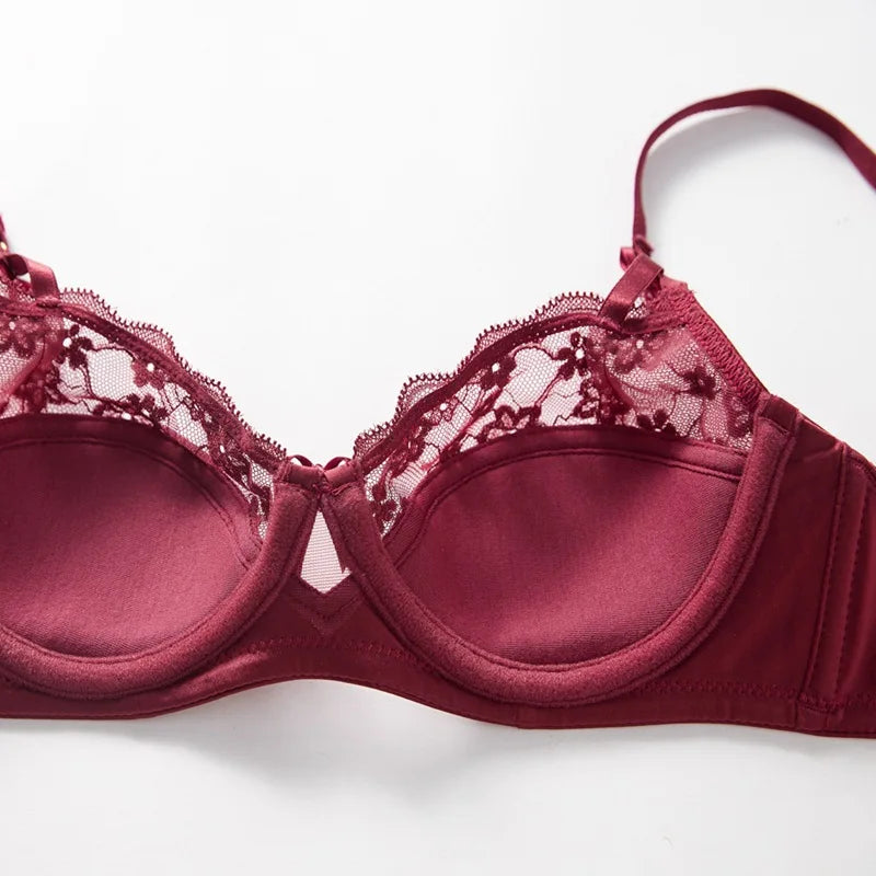 Ensemble soutien-gorge push-up en dentelle brodée de fleurs et culotte pour femmes