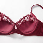 Ensemble soutien-gorge push-up en dentelle brodée de fleurs et culotte pour femmes