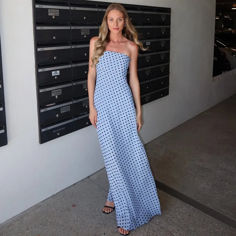 Robe longue bustier à pois, sans manches pour femmes