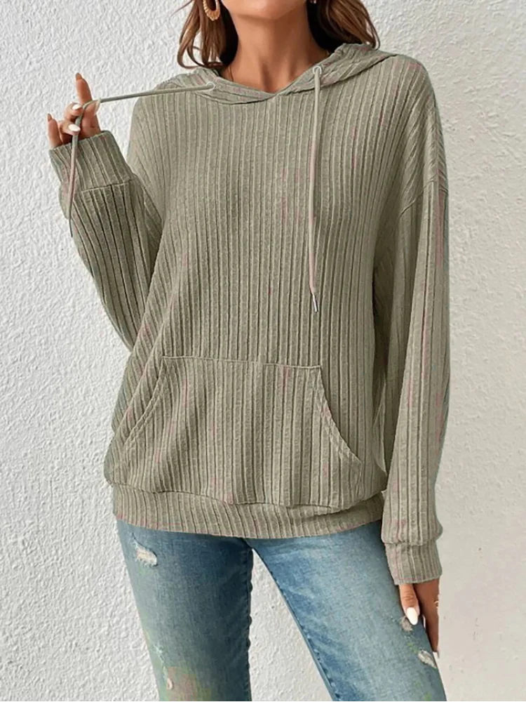 Pull en tricot à capuche rayé et manches longues pour femmes