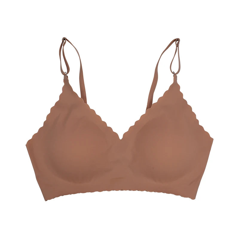 Soutien-gorge confortable sans fil rembourré avec bord ondulé pour femmes