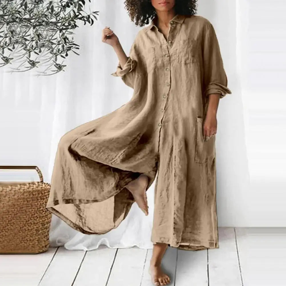 Combinaison ample vintage en coton et lin pour femmes